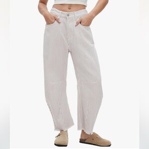 Kedera Stripped Barrel Pants - Brown/White Medium